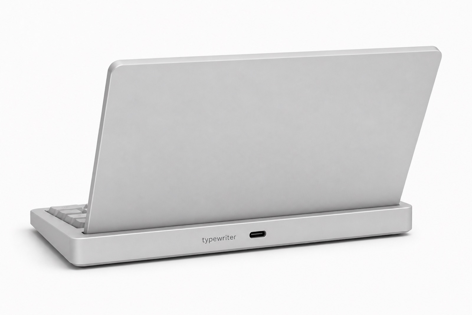 Charge face — typewriter wordmark next to USB-C